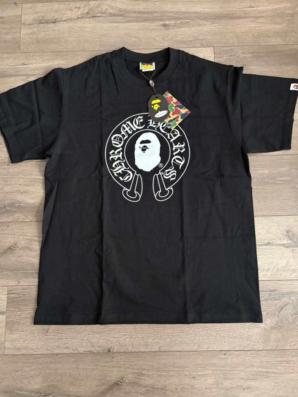 Bape Black Tee with White Chrome Hearts-Style Ape Logo